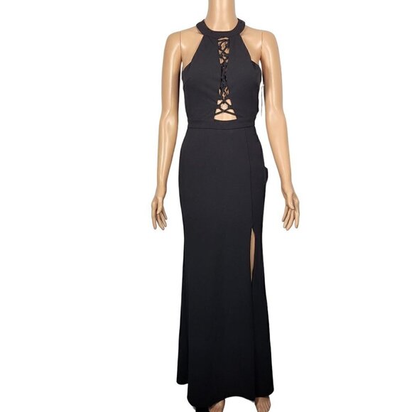 NWT Lulu's Can't Take My Eyes Off Of You Black Halter Low Back Maxi Dress Sz XS - Picture 3 of 14